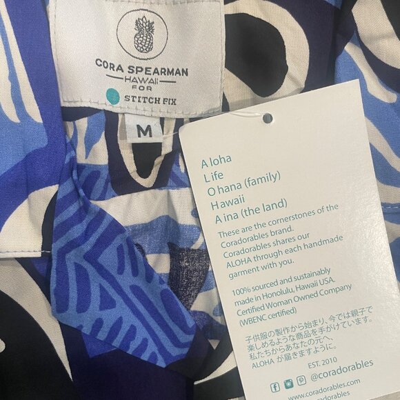 NWT Cora Spearman Hawaiian Shirt Men's Sz M Blue Floral Stitch Fix Coradorables - Picture 2 of 6